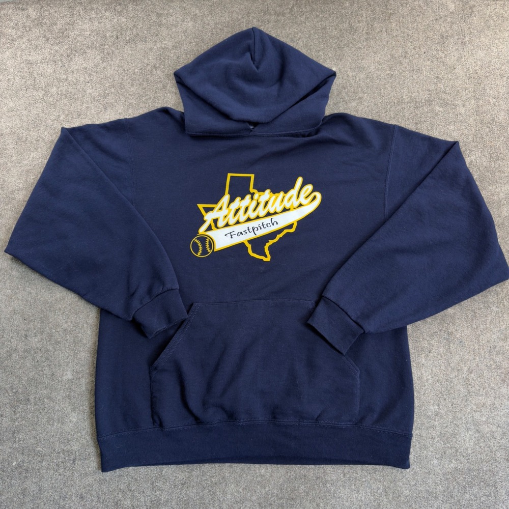Jerzees Nublend Attitude Fastpitch Texas Softball Hoodie Navy Blue Mens Large